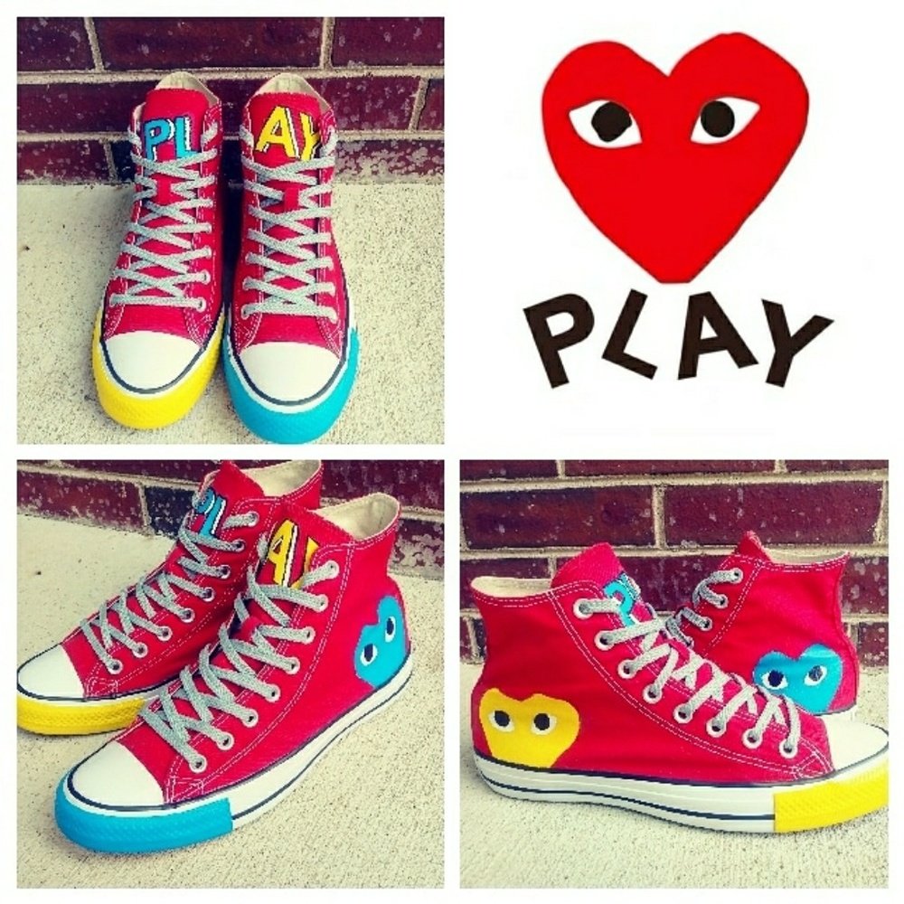 Sold! Custom CDG Play x Converse hi-tops - Picture 1 of 3